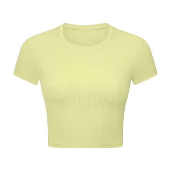 Zoeecloth Women's Ribbed High-Strength Elastic Shape Workout Yoga Round Neck Slimming Sports Short Sleeve Top Sizes 4-12