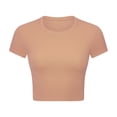 thumbnail image 1 of Zoeecloth Women's Ribbed High-Strength Elastic Shape Workout Yoga Round Neck Slimming Sports Short Sleeve Top Sizes 4-12, 1 of 9