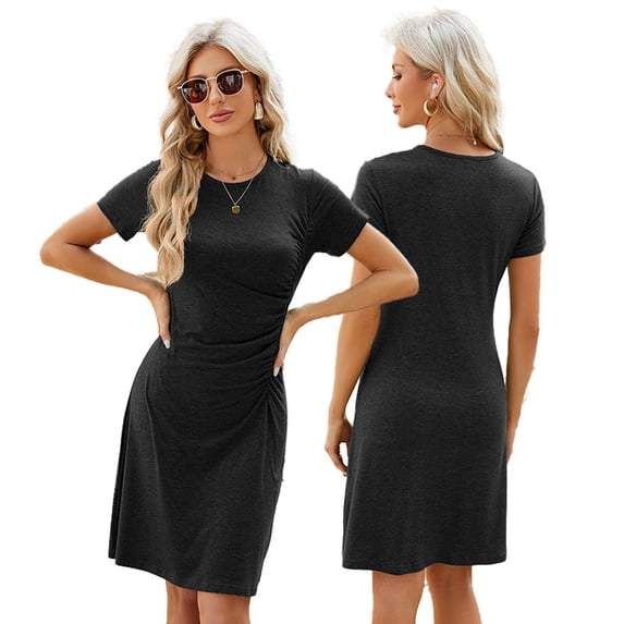 Zoeecloth Women's Short Sleeve Dresses Summer Cotton Vest Dresses Adjustable Casual Round Neck Sundresses Dress S-XXL