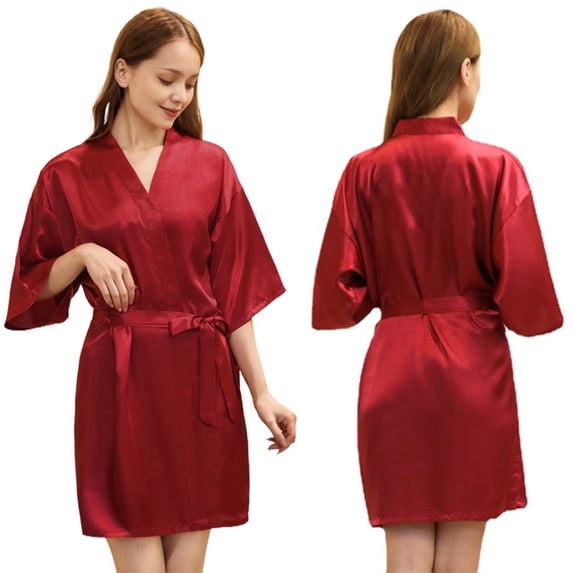 Zoeecloth Women Silk Bathrobe for Female V-Neck Stain Pajamas Summer Short Section Cardigan Robe S-XXL