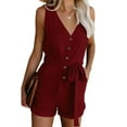 thumbnail image 1 of Zoeecloth Rompers for Women Solid Color Button-Up One-Piece Bodysuit Shorts V-Neck Neck Sleeveless Jumpsuits S-XXL, 1 of 9