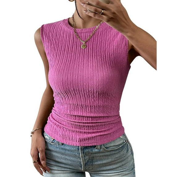 Zoeecloth Women's Summer Vest Tops Sleeveless Round Neck Tees Front T Shirts Tops Loose Fit S-XXL