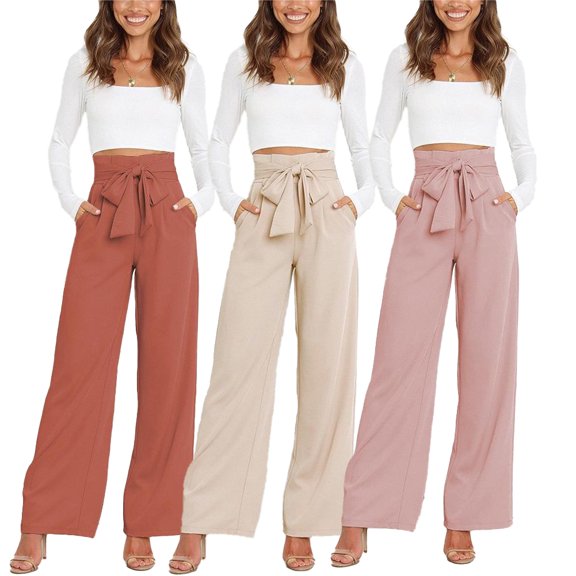 Zoeecloth Women's Wide Leg Pants High Waisted Adjustable Tie Knot Loose Trousers Business Casual Work Pants with Pockets S-XXL