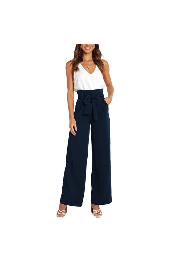 Women's Wide Leg Pants High Waisted Adjustable Tie Knot Loose Trousers Business Casual Work Pants with Pockets S-XXL