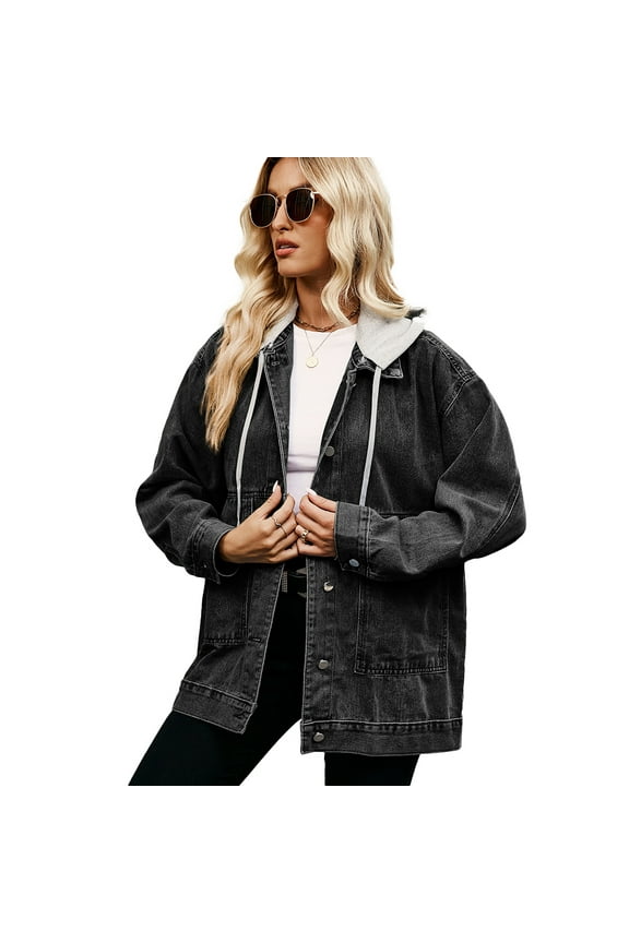 Women's Denim Jacket Coats Jean Coats Outwear Spring Fall Buttons Oversize Long Sleeve Denim Female Top S-XXL