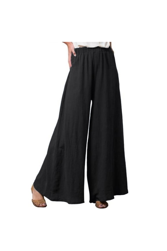 Womens Casual Wide-Leg Pants for Female Spring Summer Cotton Linen Loose Large Size Long Trousers S-5XL