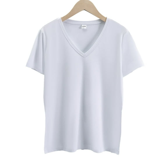 Zoeecloth Womens Cotton T-Shirt Summer V Neck Casual Short Sleeve Tees Shirt for Female Loose Tops S-XXXL