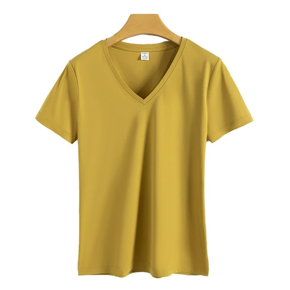 Zoeecloth Womens Cotton T-Shirt Summer V Neck Casual Short Sleeve Tees Shirt for Female Loose Tops S-XXXL