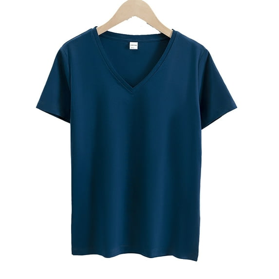 Zoeecloth Womens Cotton T-Shirt Summer V Neck Casual Short Sleeve Tees Shirt for Female Loose Tops S-XXXL