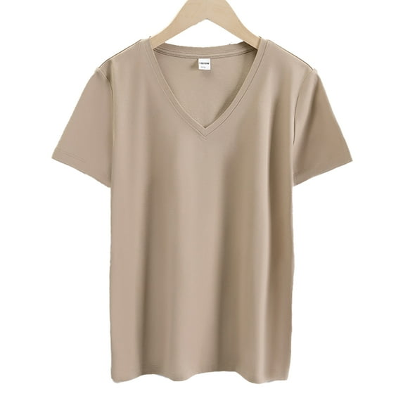 Zoeecloth Womens Cotton T-Shirt Summer V Neck Casual Short Sleeve Tees Shirt for Female Loose Tops S-XXXL