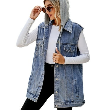 Zoeecloth Womens Denim Vest Jacket Summer Loose Casual Medium-Length Denim Waistcoat XS-XL