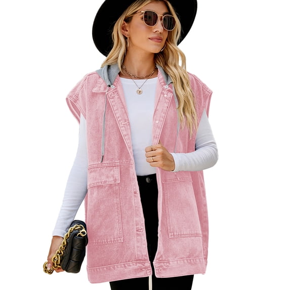 Zoeecloth Womens Denim Vest Jacket Summer Sleeveless Medium-Length Denim Waistcoat XS-XL