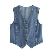 Zoeecloth Womens Denim Vest Summer Casual Sleeveless Vest Jacket S-L