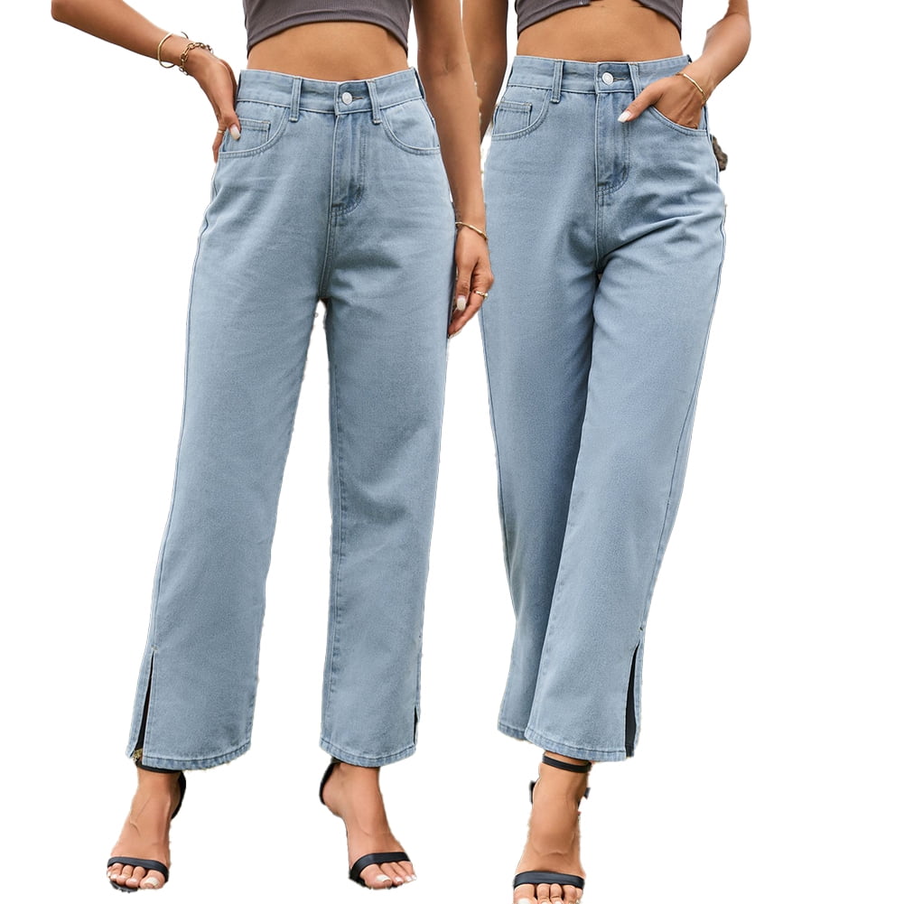 Zoeecloth Womens Jeans Denim Pants Split Hem Jeans Straight