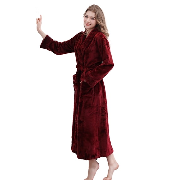 Zoeecloth Womens Long Robe Soft Warm Fleece Plush Bathrobe Ladies Sleepwear Pajamas Housecoat Nightgown M-3XL