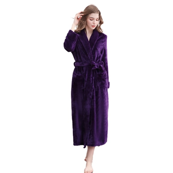 Zoeecloth Womens Long Robe Soft Warm Fleece Plush Bathrobe Ladies Sleepwear Pajamas Housecoat Nightgown M-3XL