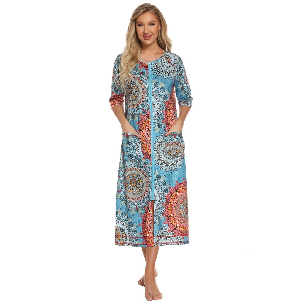 Loose Outer Robe Zoeecloth Womens Loose Robe Fall Winter V-neck Bathrobe Printed Zipper ...