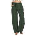 thumbnail image 1 of Zoeecloth Womens Plus Size Linen Pants Casual Straight Leg Drawstring Elastic High Waist Loose Comfy Trousers with Pockets S-XXXL, 1 of 8