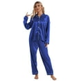 thumbnail image 1 of Zoeecloth Womens Satin Sleepwear Sets Solid Colours Long Sleeve Tops Trousers Lounge Set Button down Sleepwear Outfit S-XL, 1 of 9