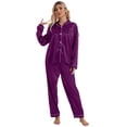thumbnail image 1 of Zoeecloth Womens Satin Sleepwear Sets Solid Colours Long Sleeve Tops Trousers Lounge Set Button down Sleepwear Outfit S-XL, 1 of 9