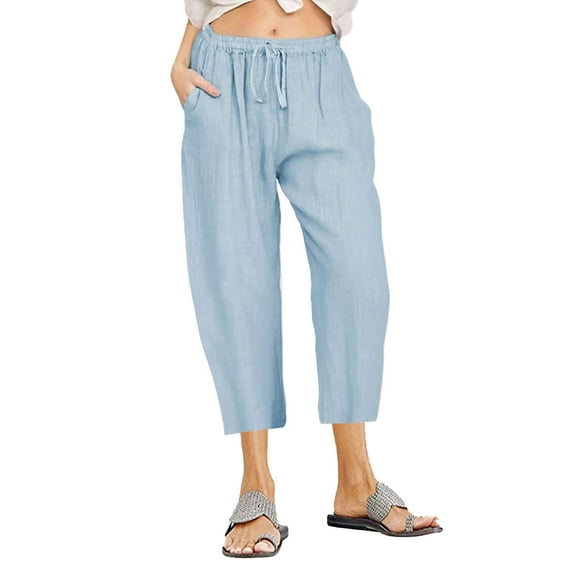 Zoeecloth Womens Soft Pants Female Summer Cotton Linen Comfortable Home Trousers S-3XL