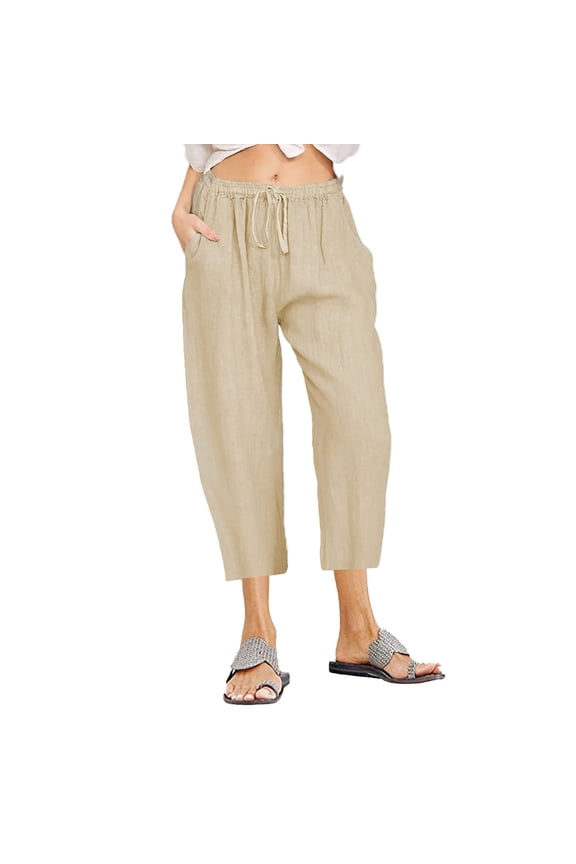 Womens Soft Pants Female Summer Cotton Linen Comfortable Home Trousers S-3XL