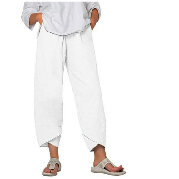 Zoeecloth Womens Solid Color Pants for Female Spring Summer Soft Elastic Waist Home Trousers S-5XL