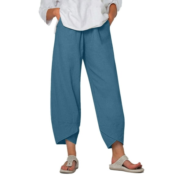 Zoeecloth Womens Solid Color Pants for Female Spring Summer Soft Elastic Waist Home Trousers S-5XL