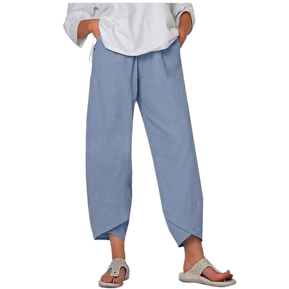 Zoeecloth Womens Solid Color Pants for Female Spring Summer Soft Elastic Waist Home Trousers S-5XL