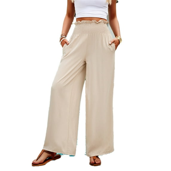 Zoeecloth Womens Solid Color Slacks Pants Spring/Summer Trousers High Waisted Wide Leg Drawstring Casual Loose Pants Trousers with Pockets S-XL
