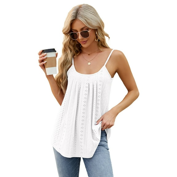Zoeecloth Womens Tops Sleeveless Solid Color Round Neck Camisole Spaghetti Strap Tees Shirts Summer Casual Fashion loose Vest S-XXL