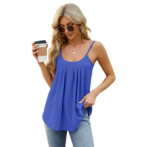 Zoeecloth Womens Tops Sleeveless Solid Color Round Neck Camisole Spaghetti Strap Tees Shirts Summer Casual Fashion loose Vest S-XXL