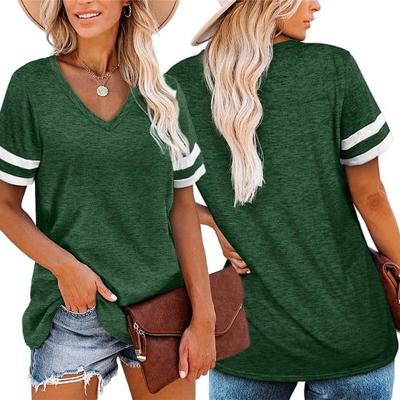 Zoeecloth Womens V Neck Tees Shirts Short Sleeve Color-Matching T-Shirt Tops Loose Casual Shirt S-XXL
