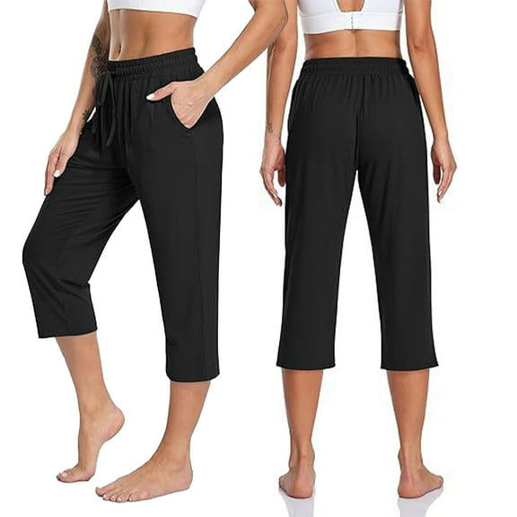 Zoeecloth Womens Yoga Pants with Wide Leg Pockets Drawstring Comfy Lounge Cropped Sweatpants Seven Pants S-XL