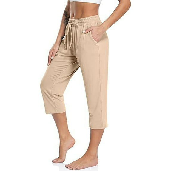 Zoeecloth Womens Yoga Pants with Wide Leg Pockets Drawstring Comfy Lounge Cropped Sweatpants Seven Pants S-XL