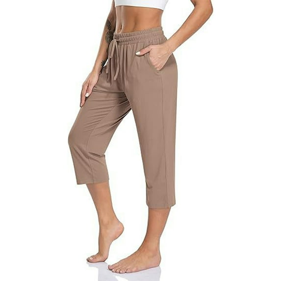 Zoeecloth Womens Yoga Pants with Wide Leg Pockets Drawstring Comfy Lounge Cropped Sweatpants Seven Pants S-XL