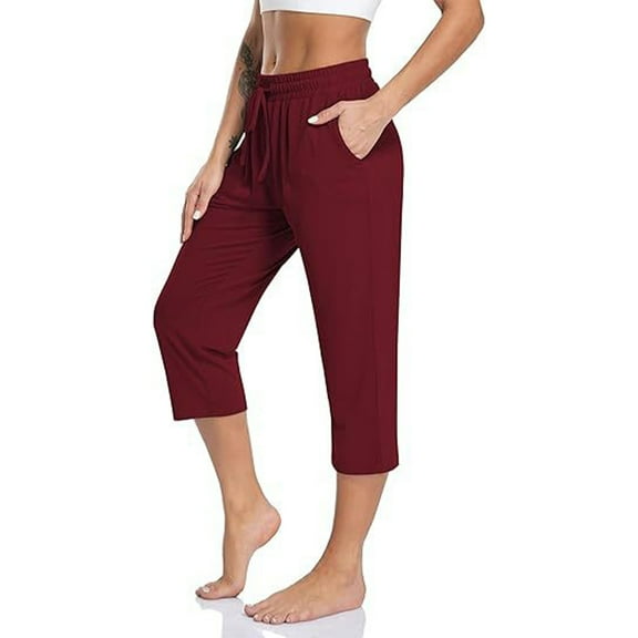 Zoeecloth Womens Yoga Pants with Wide Leg Pockets Drawstring Comfy Lounge Cropped Sweatpants Seven Pants S-XL