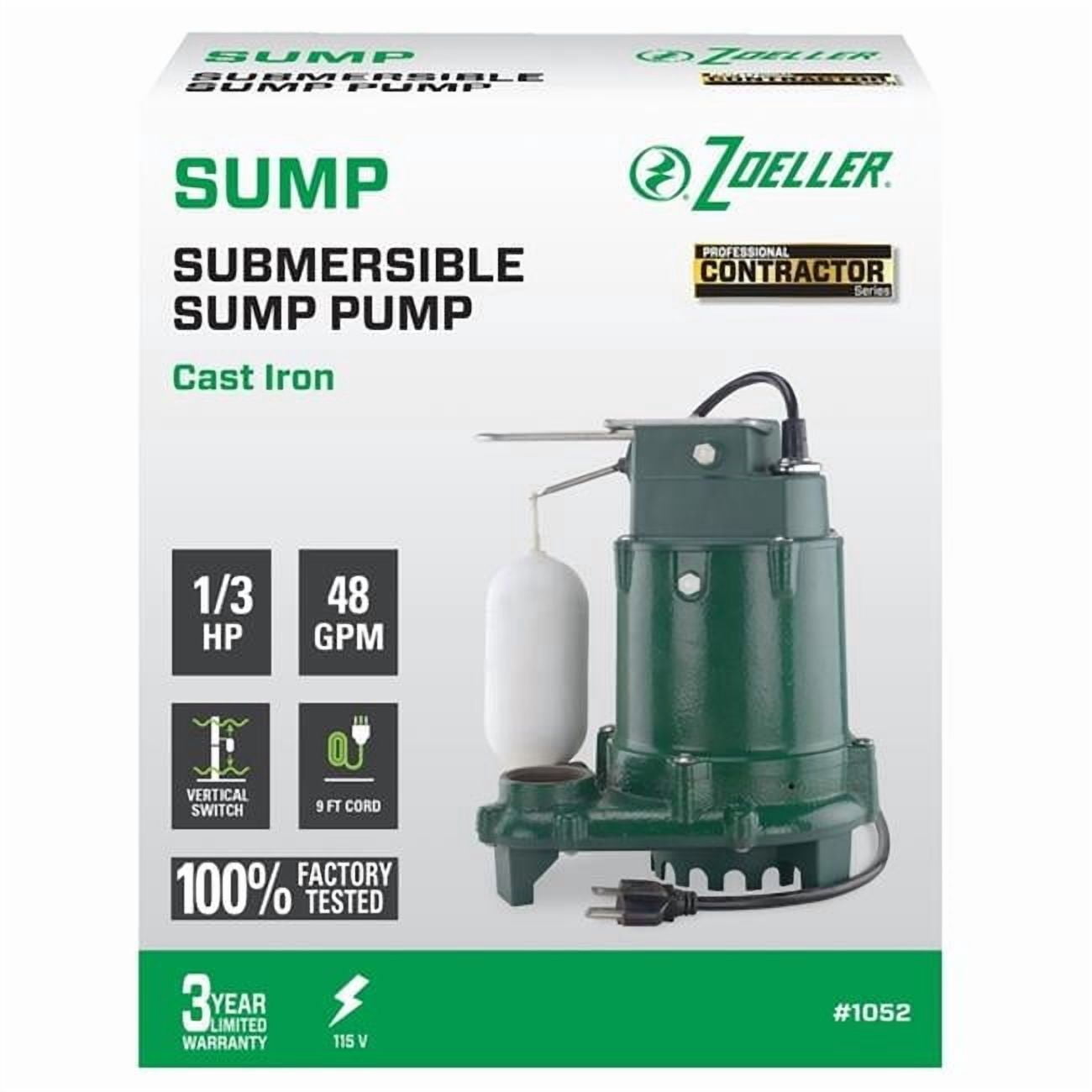 Pump Suction Raft Zoeller 0.33 HP 48 GPH Cast Iron Vertical Float Switch AC Bottom ...