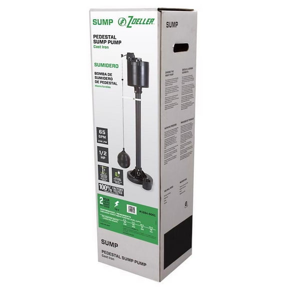 Zoeller 4009949 0.5 HP 3900 GPH Cast Iron Vertical Float Switch AC Bottom Suction Pedestal Sump Pump