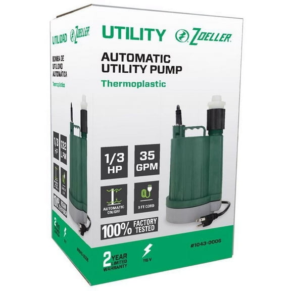 Zoeller 4012675 0.3 HP 2400 GPH Thermoplastic Electronic Switch Bottom AC Submersible Utility Pump