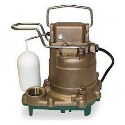 Zoeller 59-0003, Model D59 Mighty-Mate Bronze Effluent Pump, .3 HP, 230 Volts, 1 Phase, 4.8 Amps, 1-1/2" NPT Discharge, 43 GPM Max, 19.25 ft Max Head, 9 ft Cord, Automatic