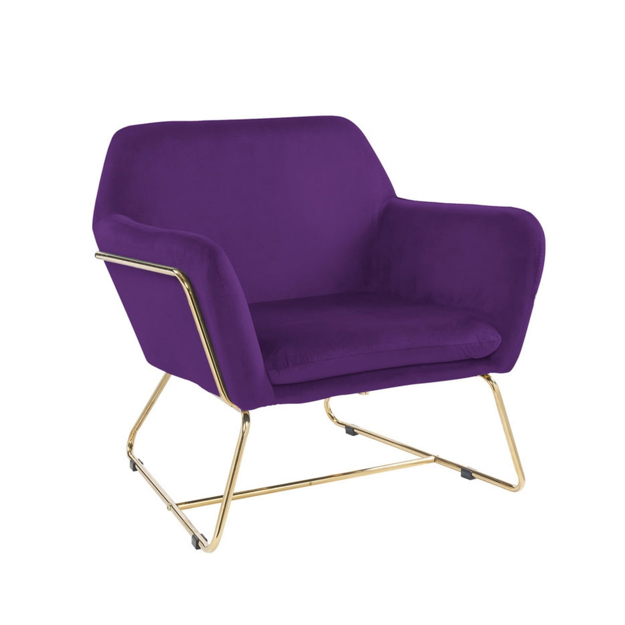 Zoey 30 Inch Modern Accent Chair with Gold Metal Frame and Purple