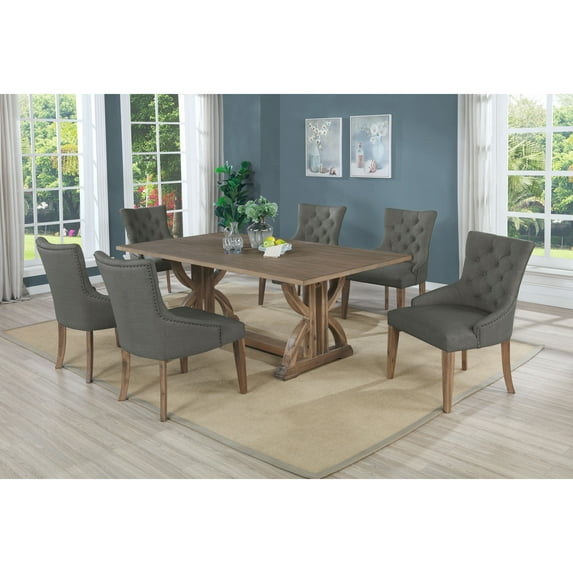 Zoey 7-Piece Rustic Oak Rectangular Dining Set in Gray