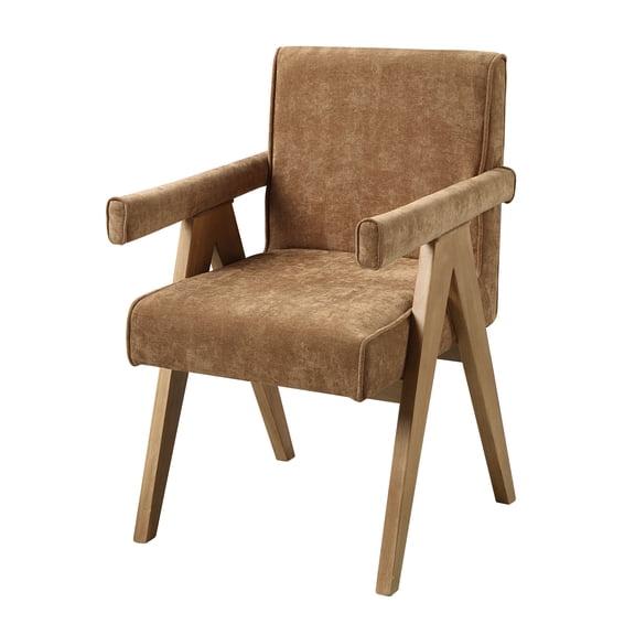 Zoey Chocolate Chenille & Oak Arm Chair (Set of 2)