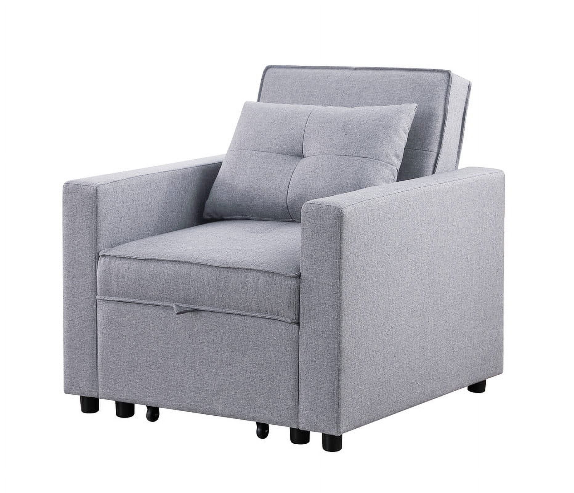 Zoey Light Gray Linen Convertible Sleeper Chair with Side Pocket ...