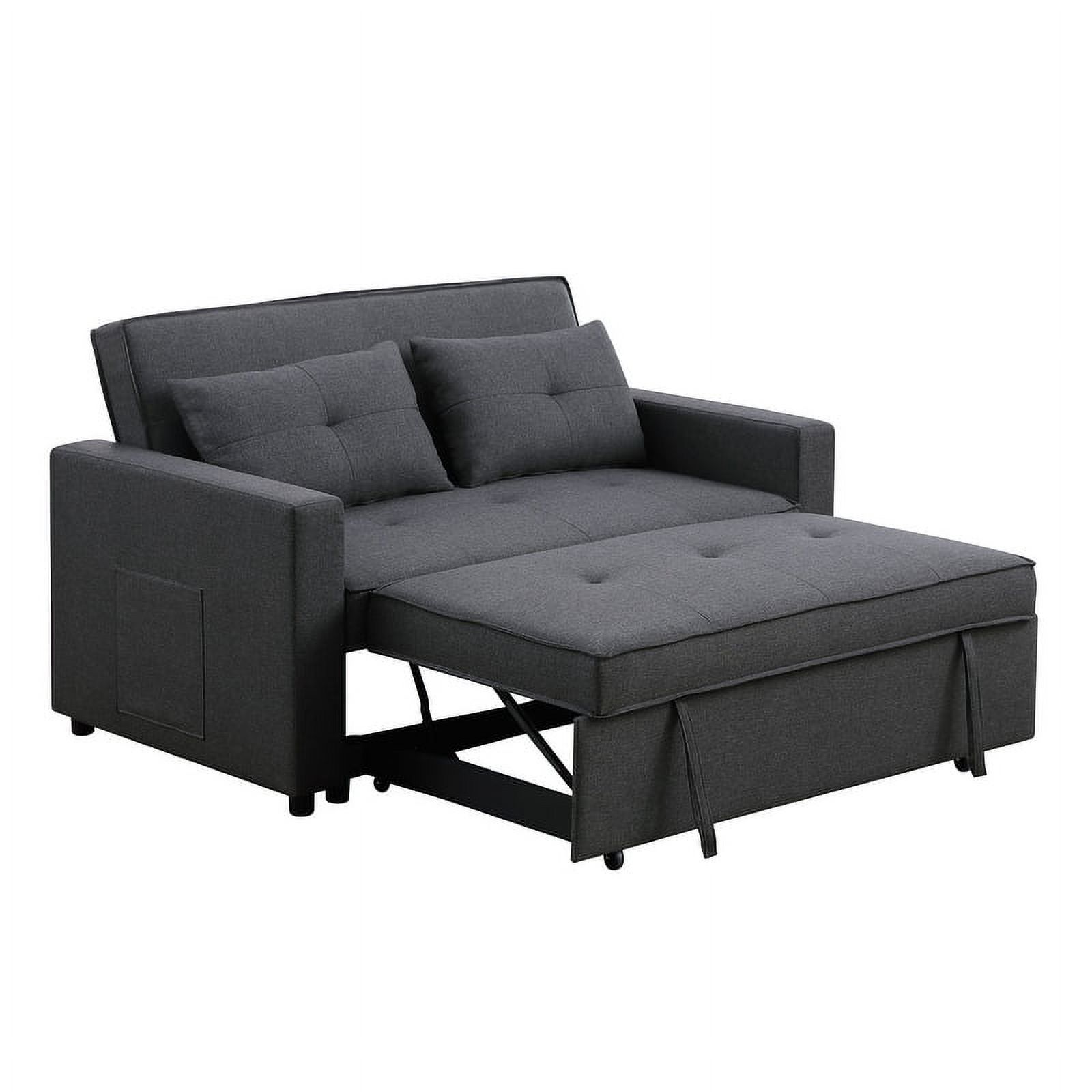 Zoey Linen Convertible Sleeper Loveseat with Side Pocket Dark Gray