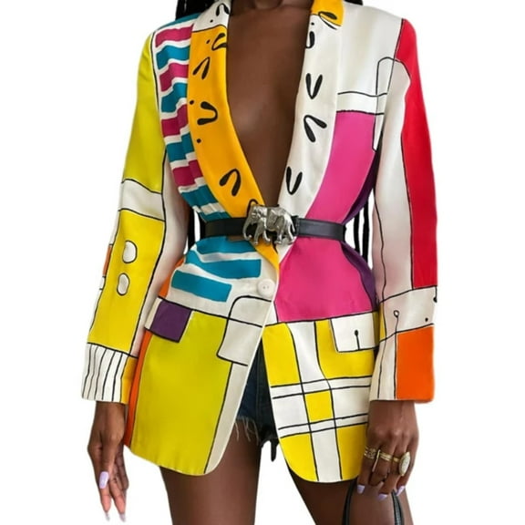 Zoey The Drop Women's Mixed Print Belted Blazer