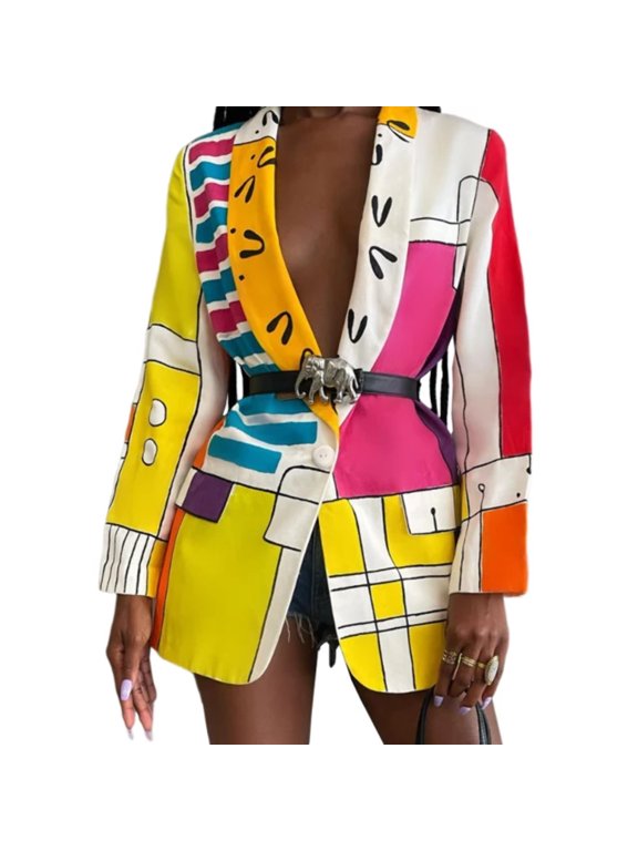 Zoey The Drop Women's Mixed Print Belted Blazer