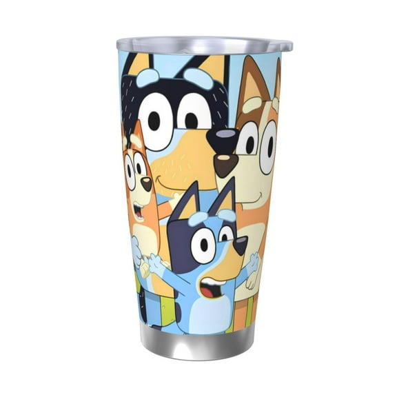 Zofaai Bluey Pattern 20OZ Car Cup, Stainless Steel Vacuum Insulated Water Cup with Lid and Straw, Suitable for Sports and Outdoor-Without Straw