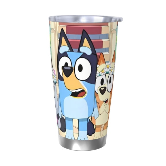 Zofaai Bluey Pattern 20OZ Car Cup, Stainless Steel Vacuum Insulated Water Cup with Lid and Straw, Suitable for Sports and Outdoor-Without Straw